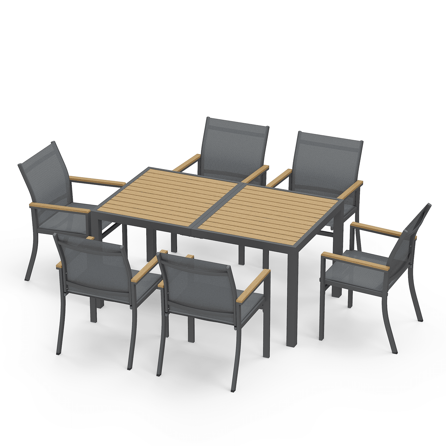 Heynemo 7-Piece Outdoor Dining Set with Patio Table, Aluminum Patio Table Set for 6 Persons with HDPS Tabletop, for Garden, Deck, Gray