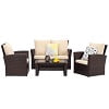 All-Weather Outdoor Patio Furniture Set - 4-Piece Wicker Rattan Sectional Conversation Set with Table and Cushions, Gray