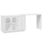 Heynemo Makeup Vanity Desk, Extendable Corner Vanity Makeup Table with 3 Drawers & 2 Door, Modern Dressing Table for Bedroom, Vanities for Women/Girls Bedroom (without Mirror)