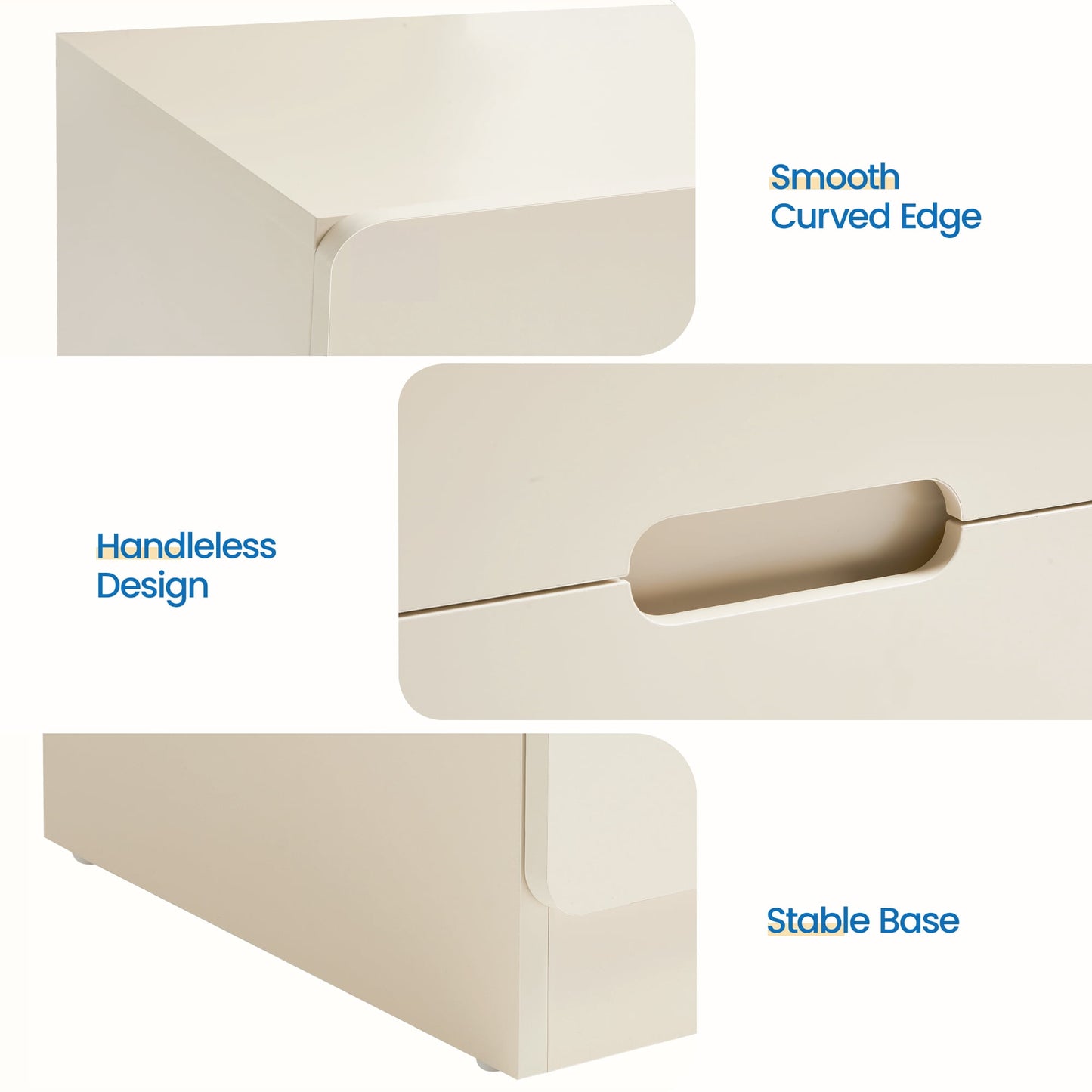 May in Color 2-Drawer Nightstand Set of 2, Handless Bedside Table for Bedroom, Living Room, Hallway, Beige