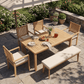 6-Piece Acacia Patio Table and Chairs Set for All-Weather, Outdoor Patio Dining Set with Umbrella Hole and Removable Cushion for 5, Durable Patio Table and Chairs Set for Garden, Heynemo