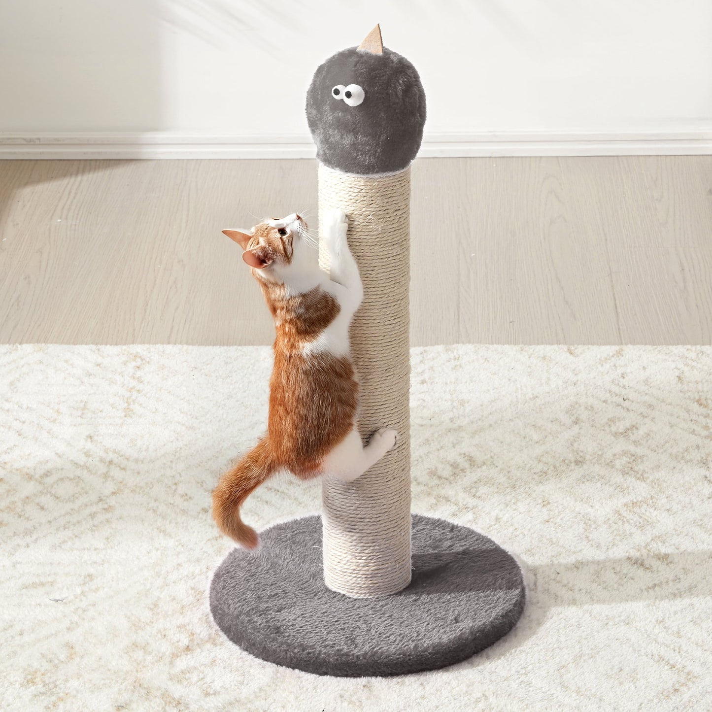 HEYNEMO 22" Cat Scratching Post, Sisal Cat Scratcher with Interactive Hanging Toy, Monster Scratch Pole for Indoor Cats, Cute Cat Scratch Post for Kittens & Large Cats, Blue