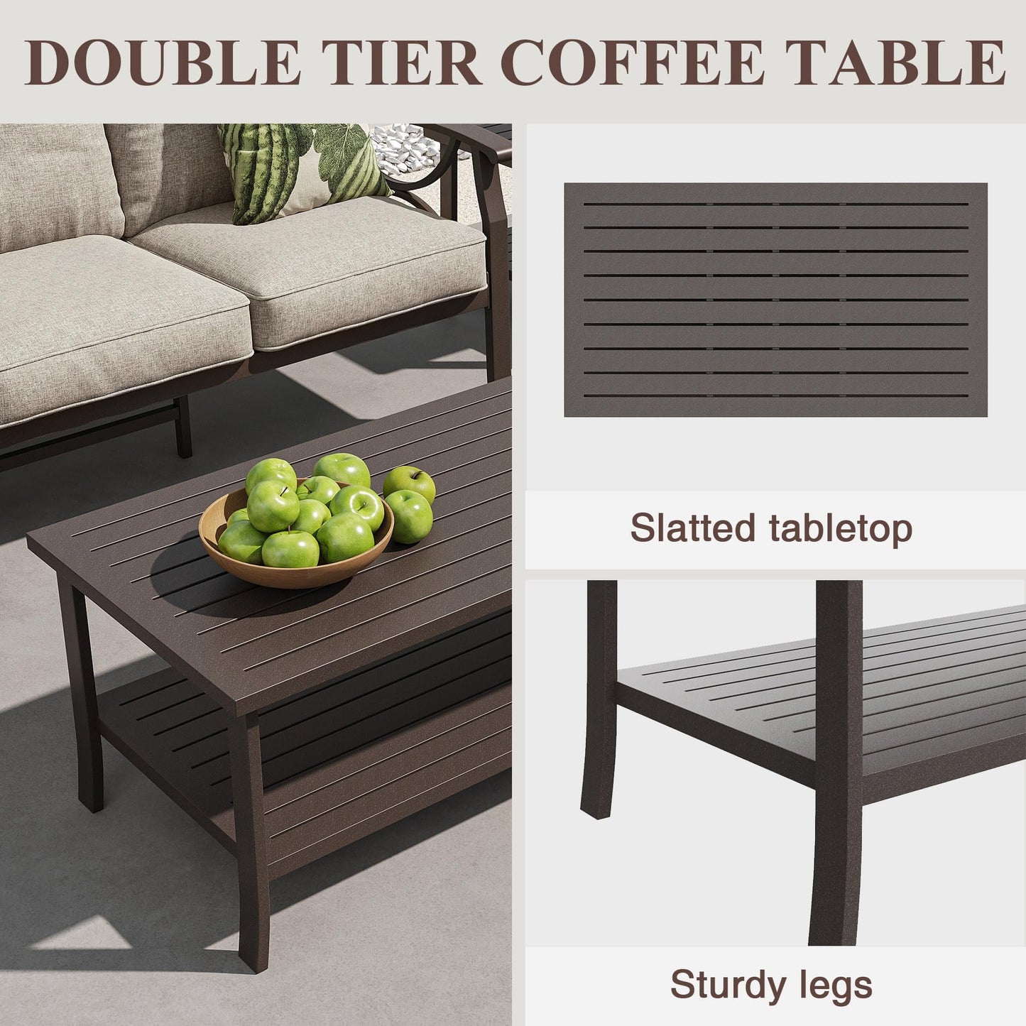 Heynemo Outdoor Patio Furniture Set, 6 Piece Patio Conversation Set with Coffee Table and Ottomans, Metal Furniture Set for Porch Backyard Garden, Coffee