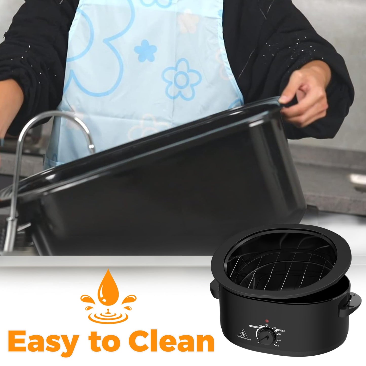 Superjoe 8 QT Electric Roaster Oven, Self-Basting Lid, Defrost, Warm, Removable Pan, Stainless Steel