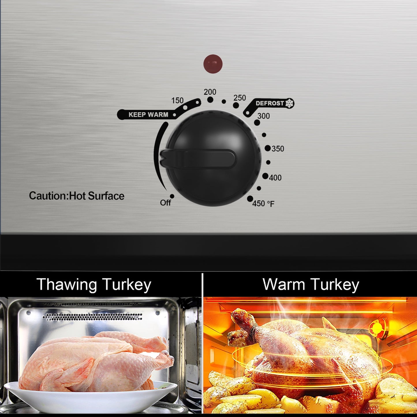 Sunvivi Roaster Oven with Self-Basting Lid, 24qt Electric Roaster with Removable Pan & Rack, Turkey Roaster Oven with Defrost & Warm Function, Stainless Steel, Silver-2