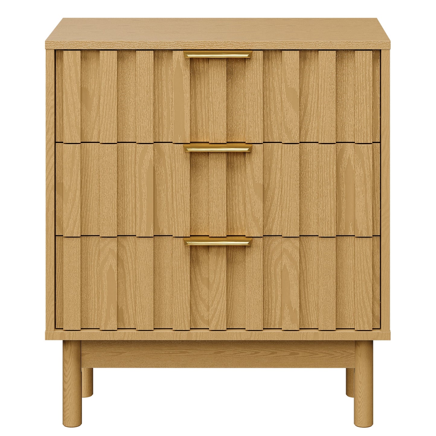 Heynemo Fluted 3 Drawer Dresser Set of 2, Wood Closet Organizer for Bedroom, Living Room, Entryway, Natural Wood Tone