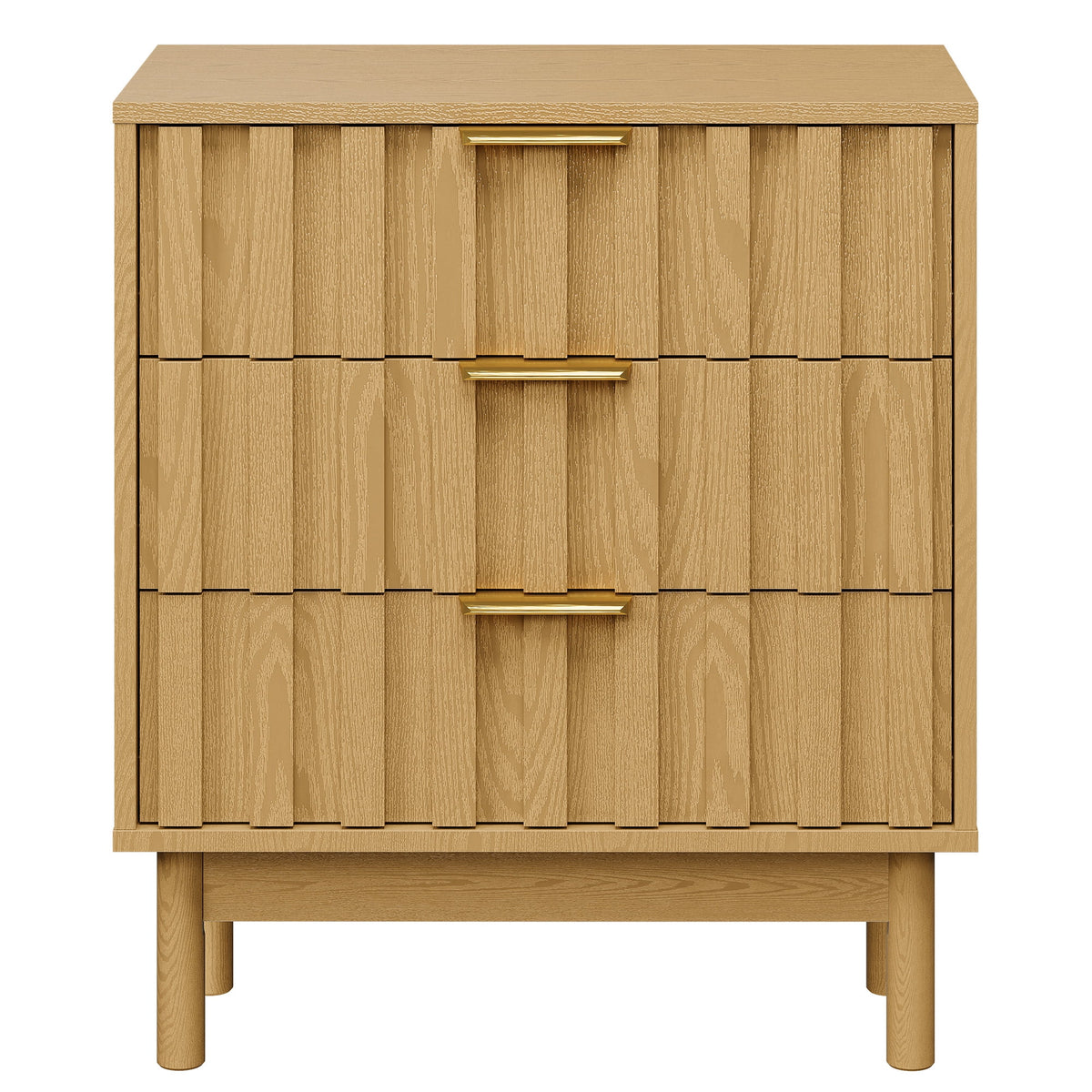 Cozy Home Fluted 3 Drawer Dresser Set of 2, Wood Closet Organizer for Bedroom, Living Room, Entryway, Natural Wood Tone