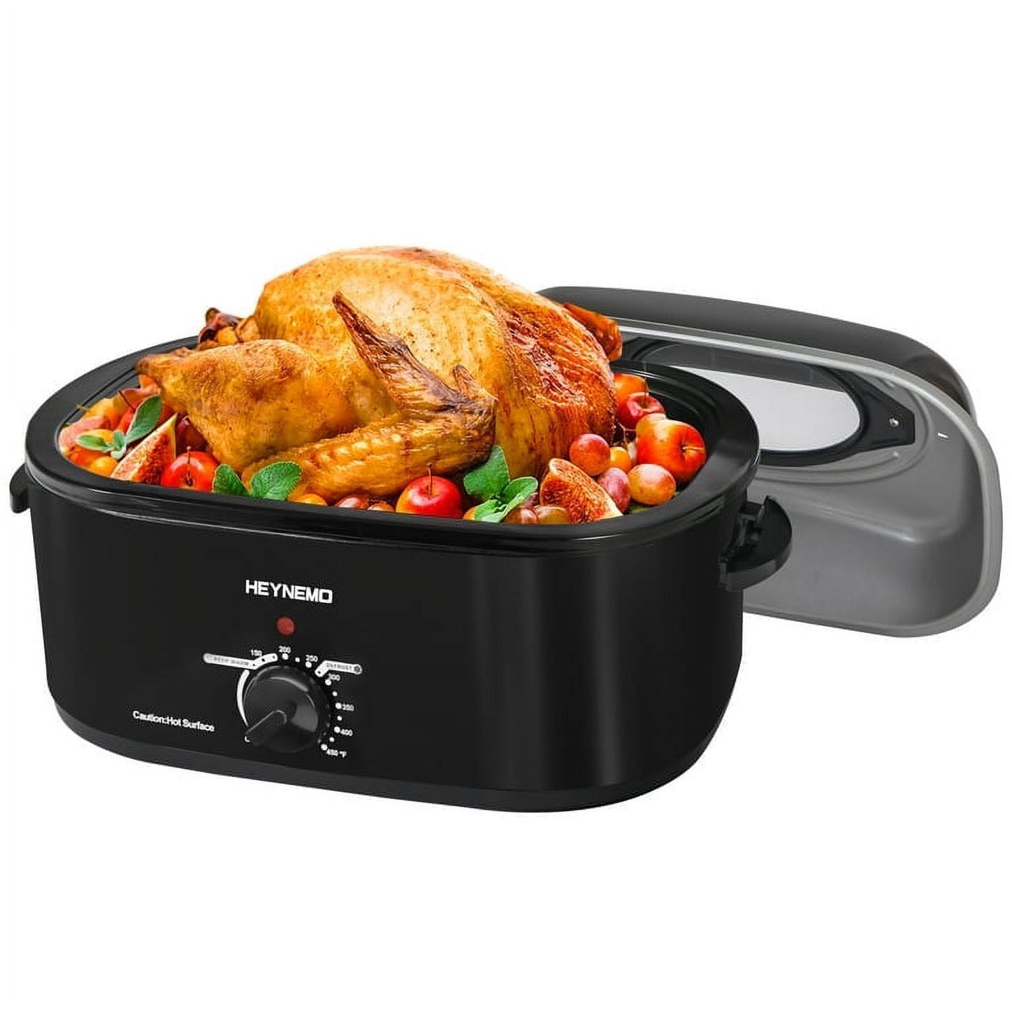CozyHom 24 Quart Electric Roaster Oven, Stainless Steel Buffet Turkey Roaster Oven with Self-Basting Lid Removable Pan, Black