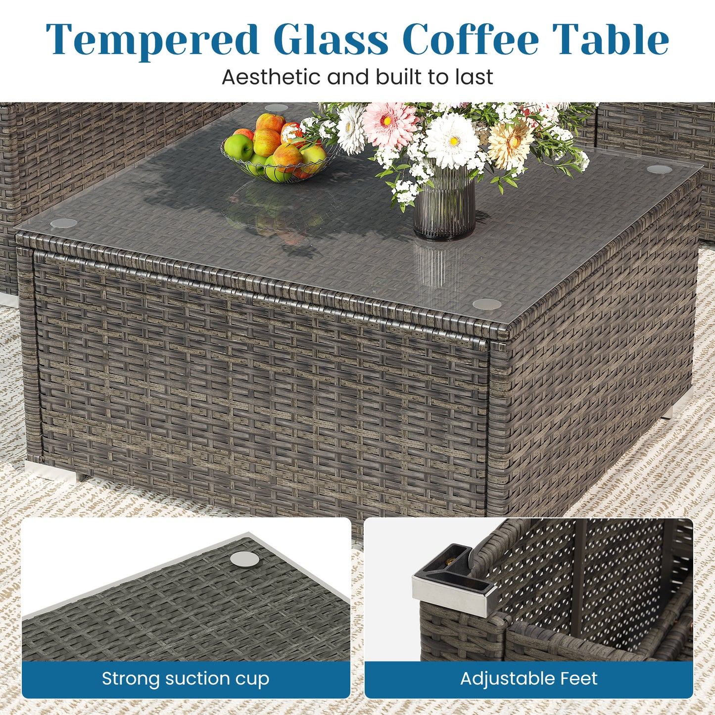 Mayincolor 5 Piece Outdoor Patio Sectional Furniture Set, Weather Resistant Rattan Outside Couch, Waterproof Conversation Sofa for Balcony, Porch, Backyard, Deck, Garden, Grey