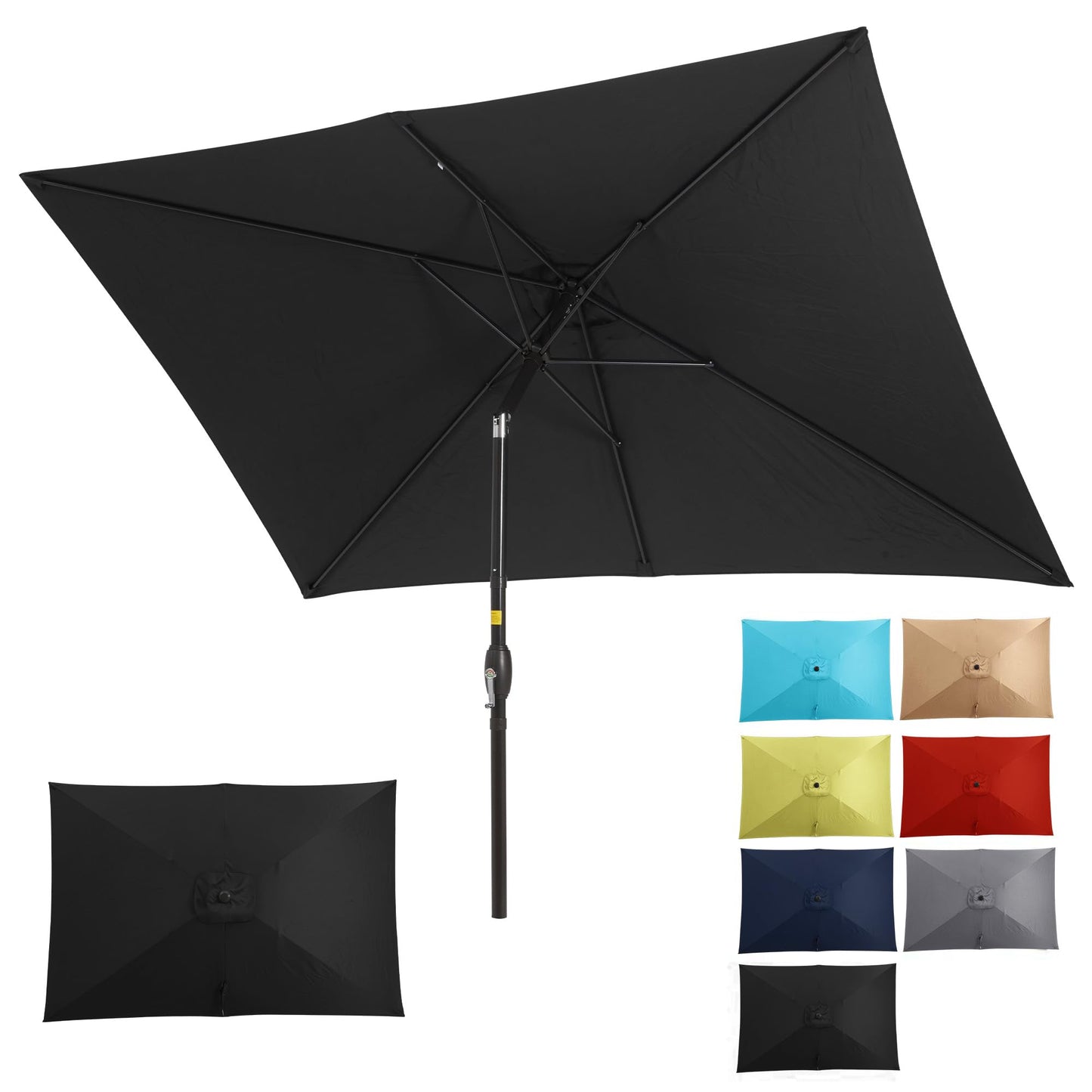 Mayincolor 6.5 x 10 Ft Rectangular Patio Umbrella Aluminum Pole, Outdoor Table Market Umbrella with Crank, 6 Steel Ribs, Polyester Canopy, Black