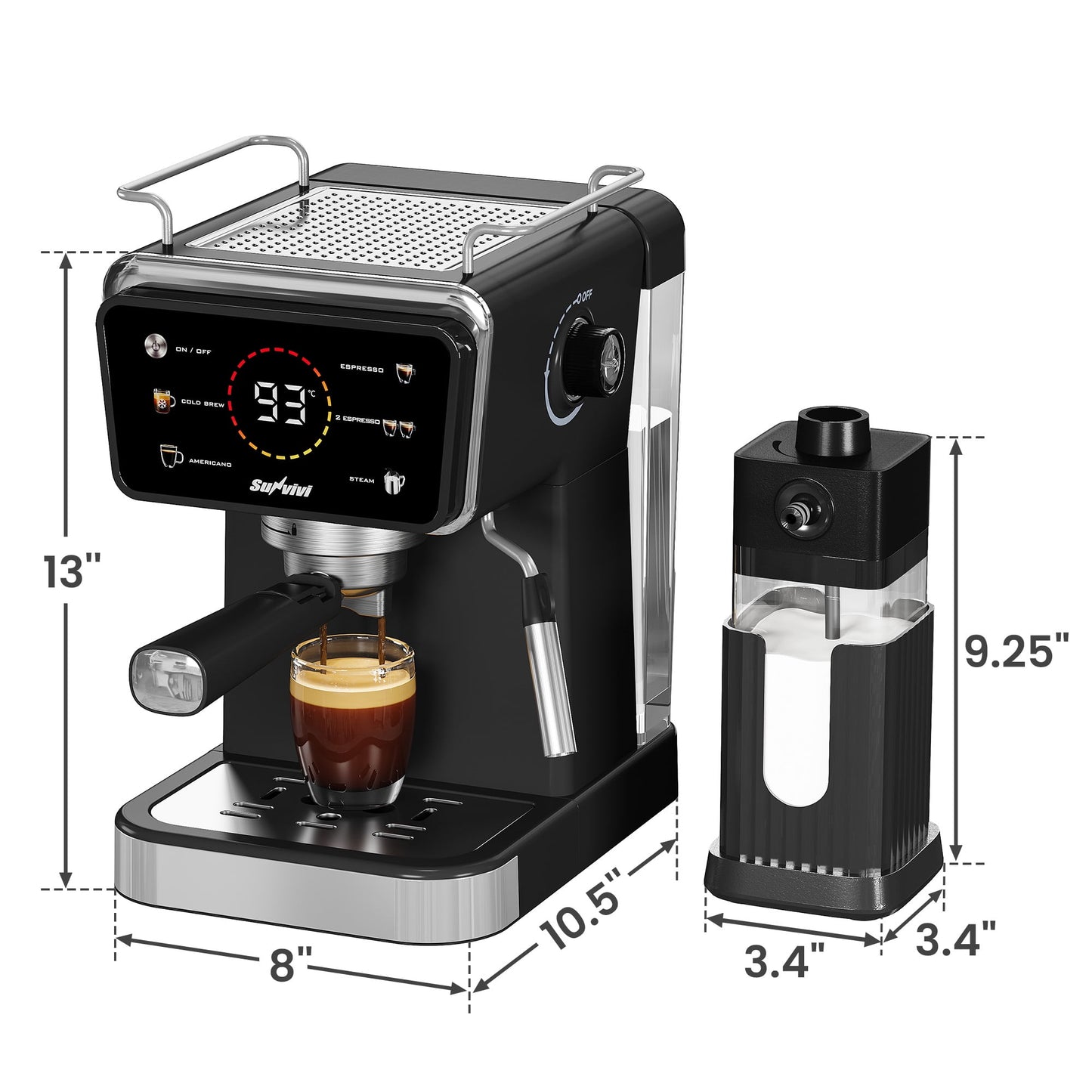 20 Bar Espresso Machine with Milk Frother, 3-in-1 Iced Coffee Maker for Espresso, Cold Brew, and Americano, LED Touchscreen, 52oz Removable Water Tank, Easy to Clean