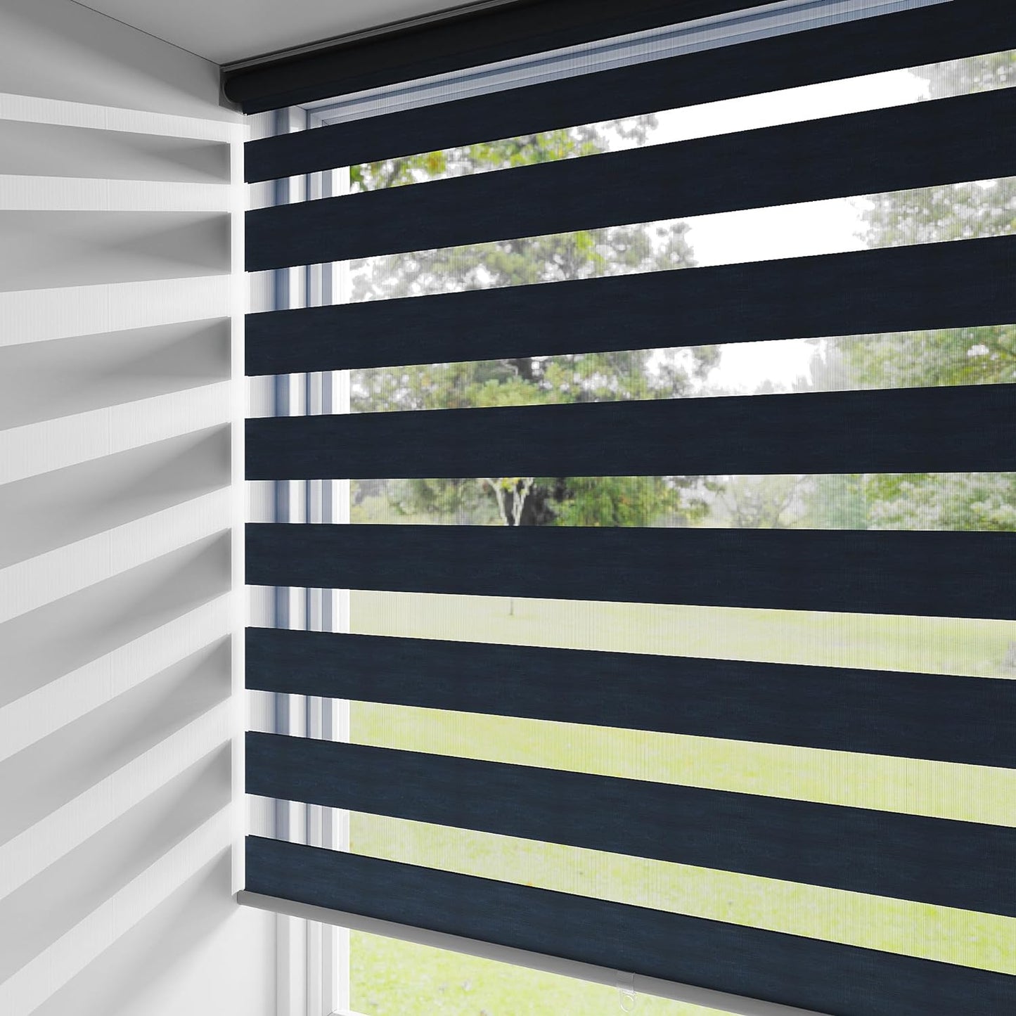 Superjoe Cordless Zebra Blinds for Windows, Living Room Roller Shades Blinds for Windows, Dual Layer Sheer or Privacy Light Control, Day and Night Window Shades for Home, Office