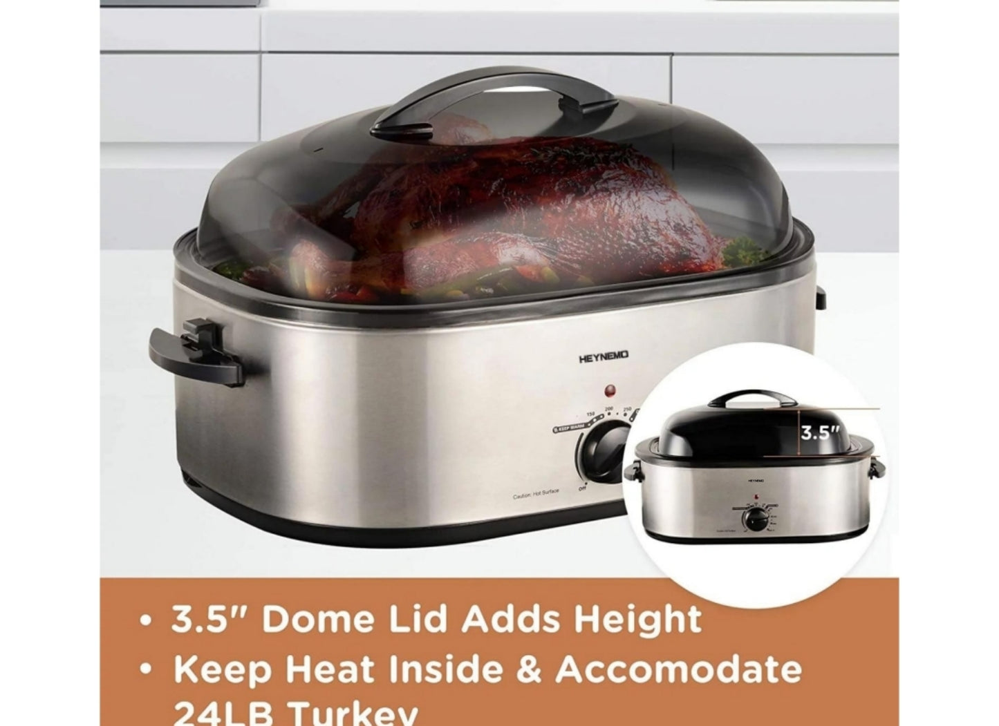 CozyHom 20 Quart Electric Roaster Oven Stainless Steel Roaster Oven, Self-Basting Lid Removable Insert Pot, Silver