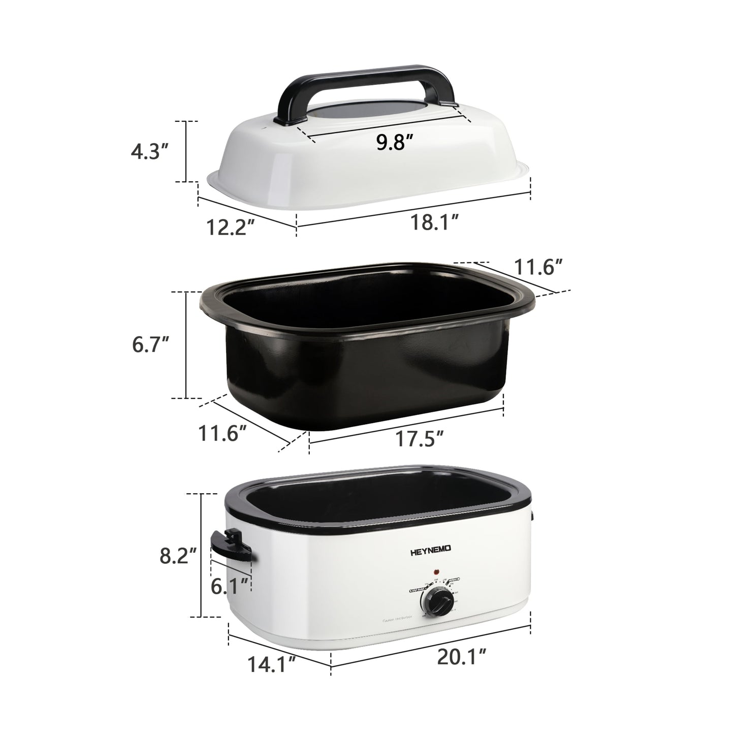 Superjoe 26 QT Electric Roaster Oven, Stainless Steel, Self-Basting Lid Removable Insert Pot, White