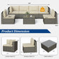 RoyalCraft 7-Piece Modular Patio Furniture Set, Wicker Outdoor Sectional Sofa with Cushions and Coffee Table, All Weather Patio Conversation Sets for Porch Balcony Backyard, Beige