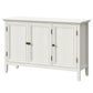May in Color 3-Door Buffet Cabinet with Storage, Bohemian Sideboard with Adjustable Shelves, Wood Credenza Cabinet, Console Table for Bedroom, Living Room, Dining Room, Hallway, Grayish-White