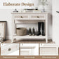 Royalcraft Rattan Console Table, Boho Entryway Table with Widened Tabletop & 2 Spacious Drawers, Farmhouse Sofa Table with Storage Shelf, Foyer Table for Living Room, Hallway, Entryway, Grayish White