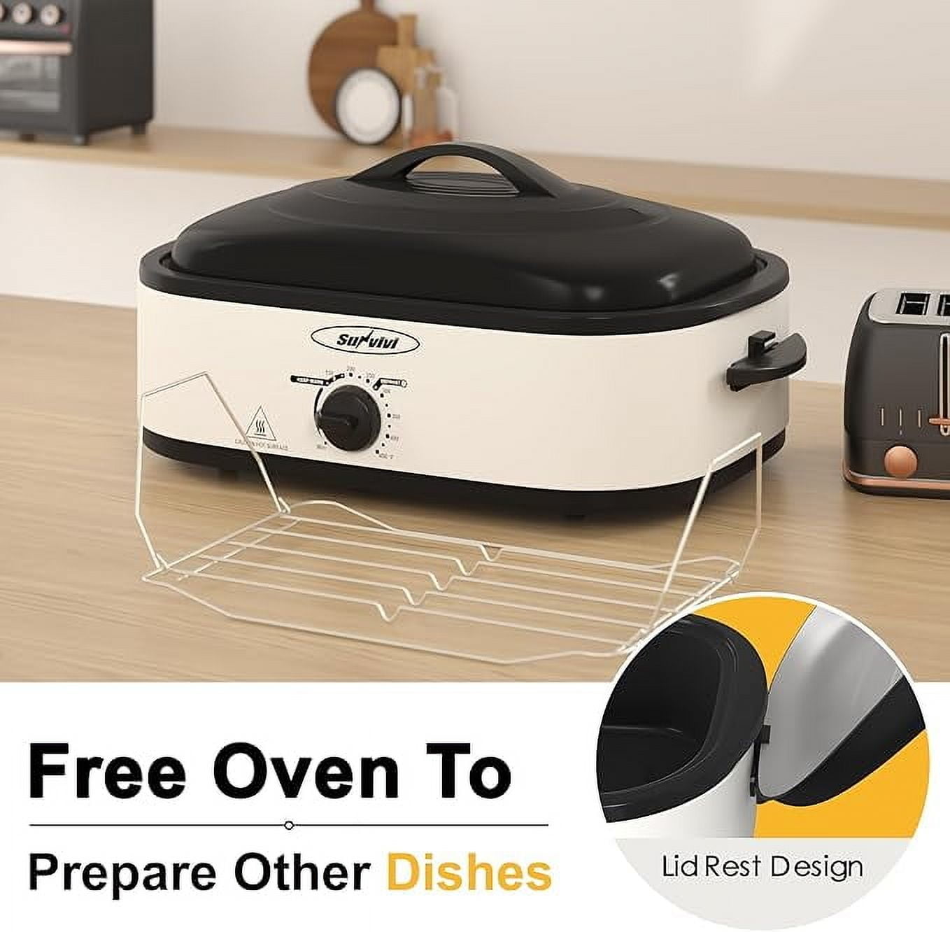 Superjoe 14QT Electric Roaster Oven, with Self-Basting Lid, Stainless Steel Roaster Pan, Silver-1