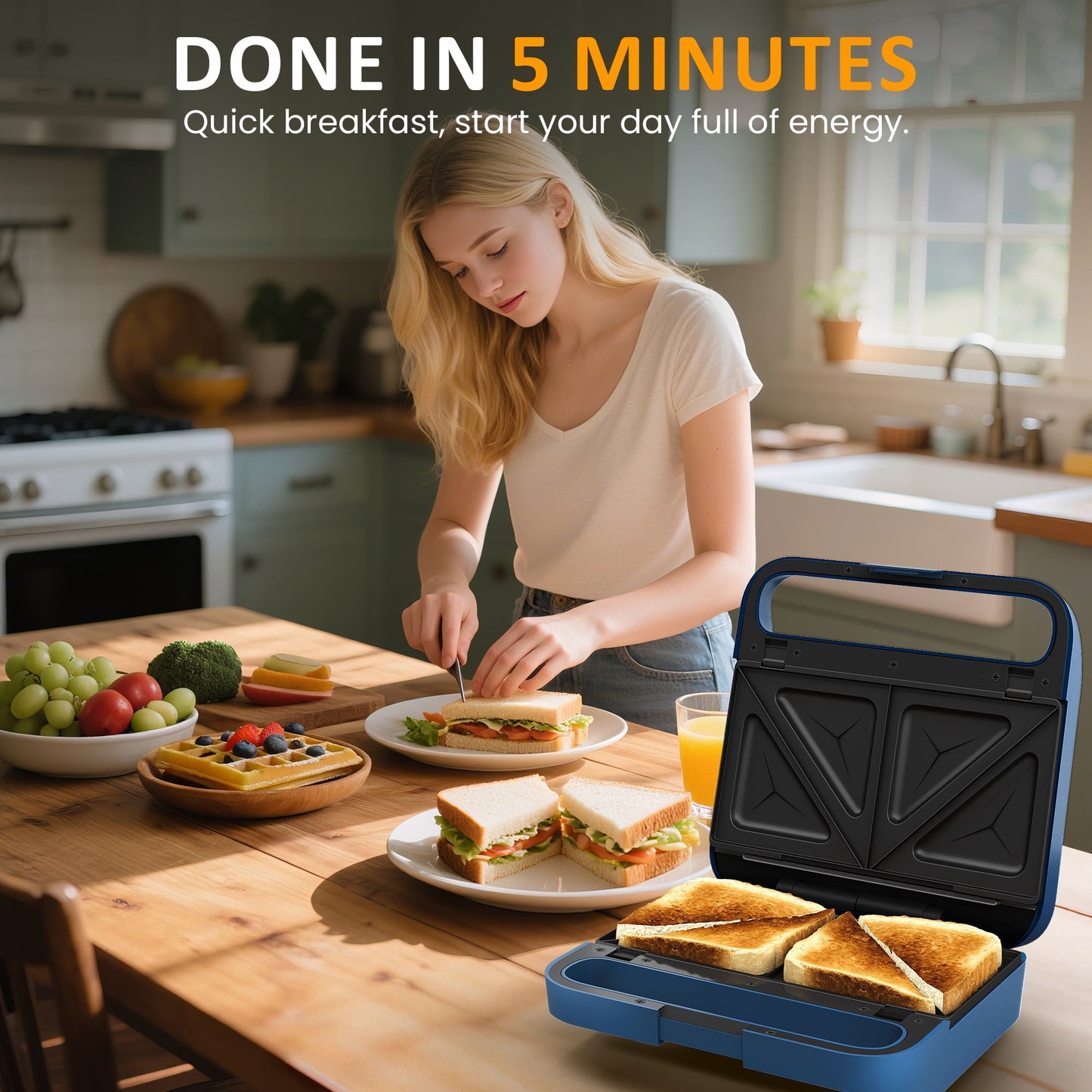 Sunvivi Multi-Function 3-in-1 Sandwich & Waffle Maker
