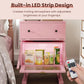 RoyalCraft Nightstand with LED Light Strips, Rotating Drawer & Glass Door Storage, Pink
