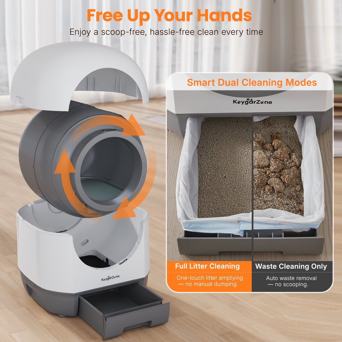 Heynemo Smart Self-Cleaning Cat Litter Box with Odor Control, Infrared Sensors, Sleep Mode, and Remote APP Control ¨C Effortless Convenience, White
