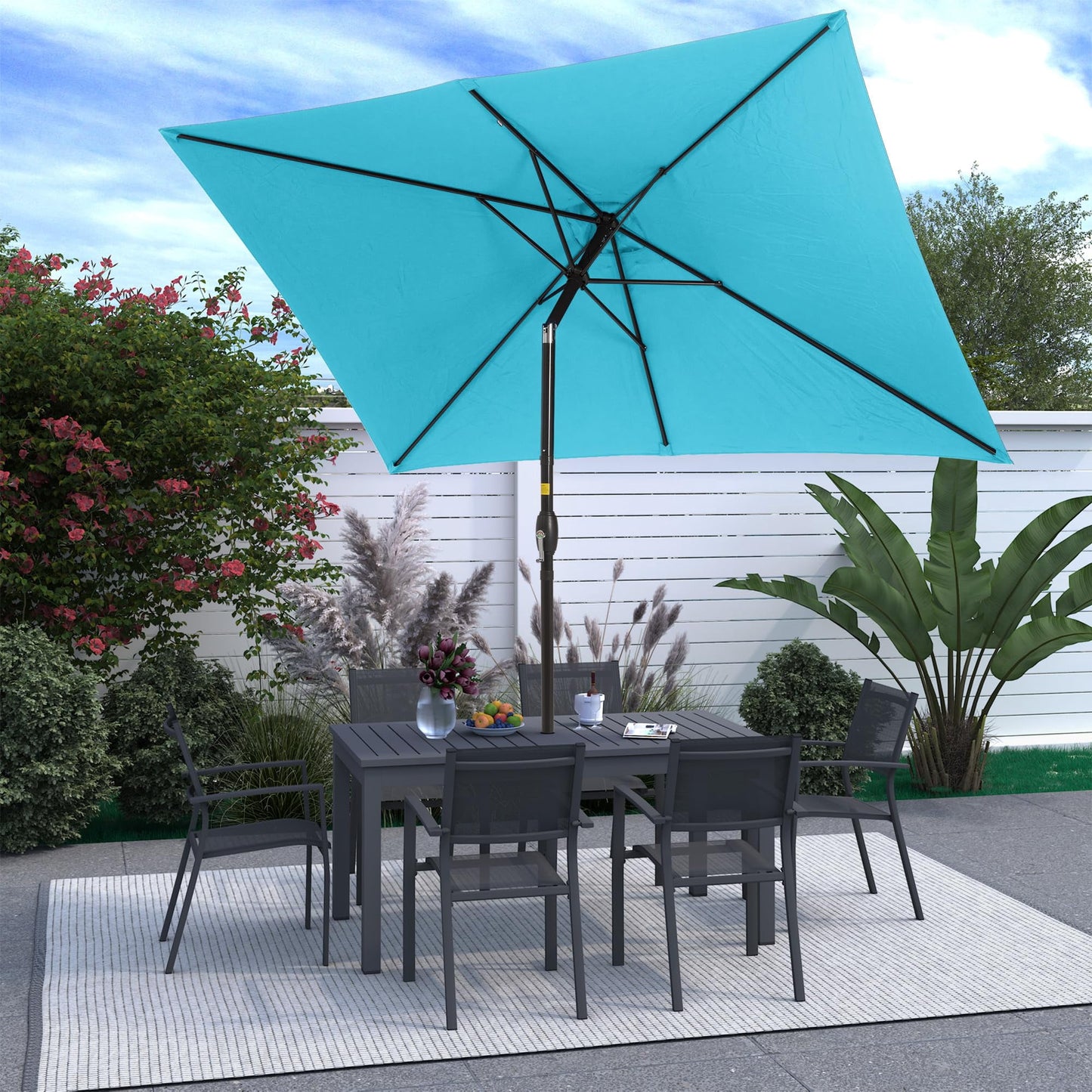Sunvivi 10 x 6.5 Ft Rectangular Patio Umbrella with Crank and Tilt, Metal Pole Outdoor Umbrella with Polyester Canopy, Blue