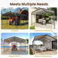 RoyalCraft 12x20 FT Metal Carport, Heavy Duty Canopy with Updated Roof & Enhanced Base, Multi-Use Carport Garage for Car, Truck, Boat, Tractors, Party, Grey