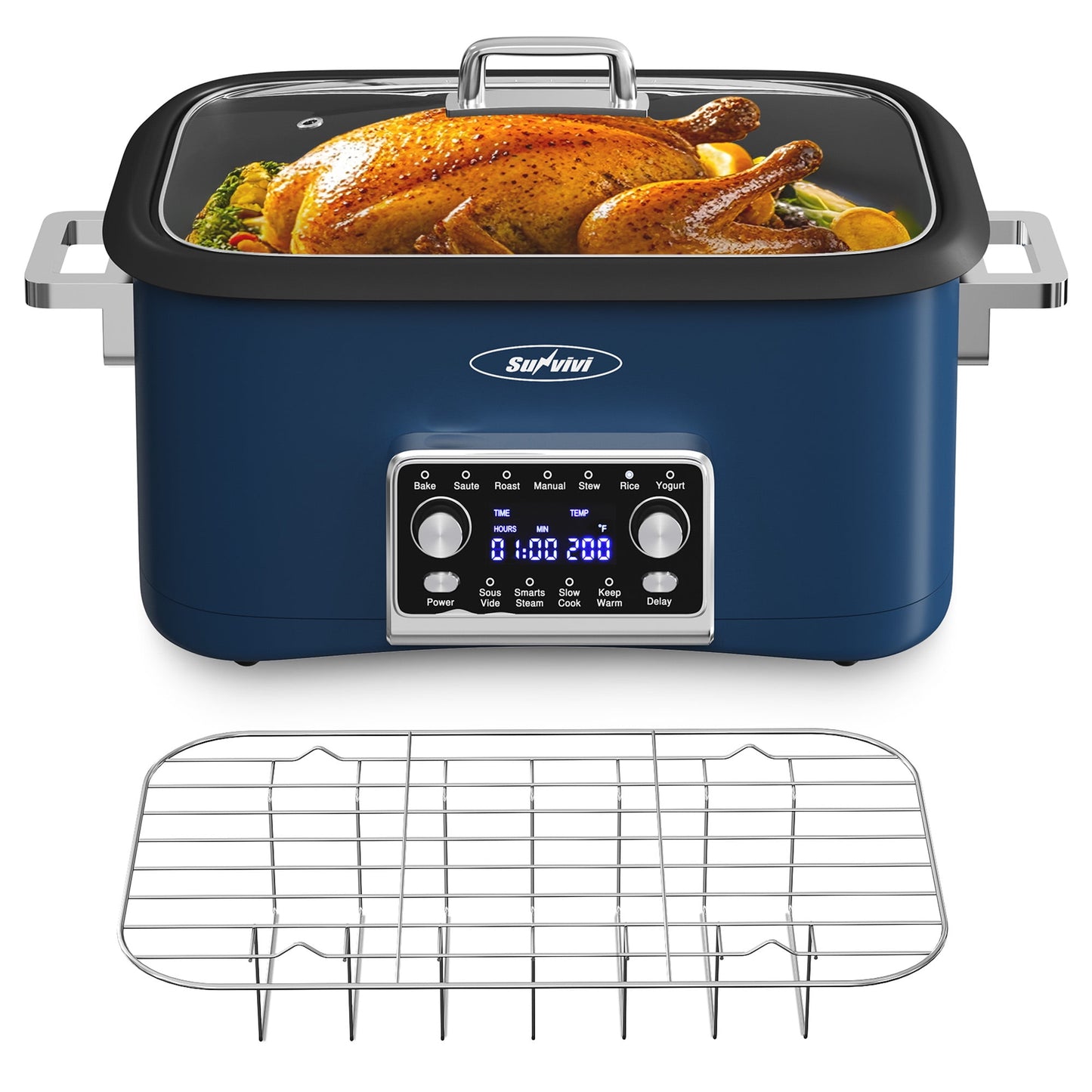 Heynemo 12-in-1 Digital Slow Cooker, 8QT Multi-Cooker with Adjustable Temp, Timer, Auto Shut-Off, Removable Non-Stick Pot & Dishwasher-Safe Glass Lid