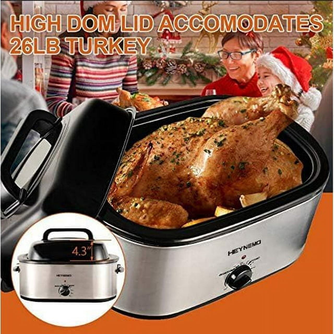 Superjoe 22 QT Electric Roaster Oven, with Self-Basting Lid, Stainless Steel Roaster Pan, Silver