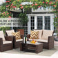 Cozyhom 4 Piece Rattan Outdoor Patio Sofa Furniture Sets, Wicker Conversation Couch Sets Rattan Sofa Chair With Cushion For Backyard Lawn Garden, Brown