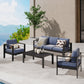 Superjoe 4 Pcs Aluminum Outdoor Furniture Set 5 Seats Patio Conversation Sofa Set Sectional Counch with Coffee Table Black Frame Blue Cushion