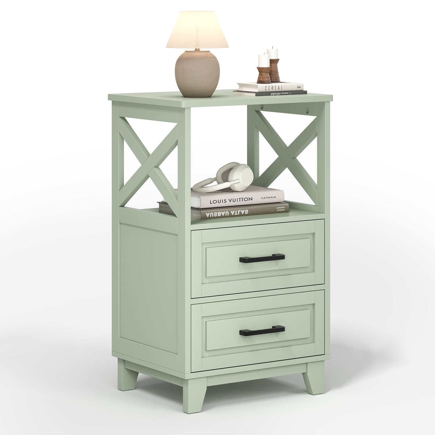May in Color Tall Nightstand with 2 Drawers and Open Shelf Above, Ideal for Bedroom, Living Room, Home Office