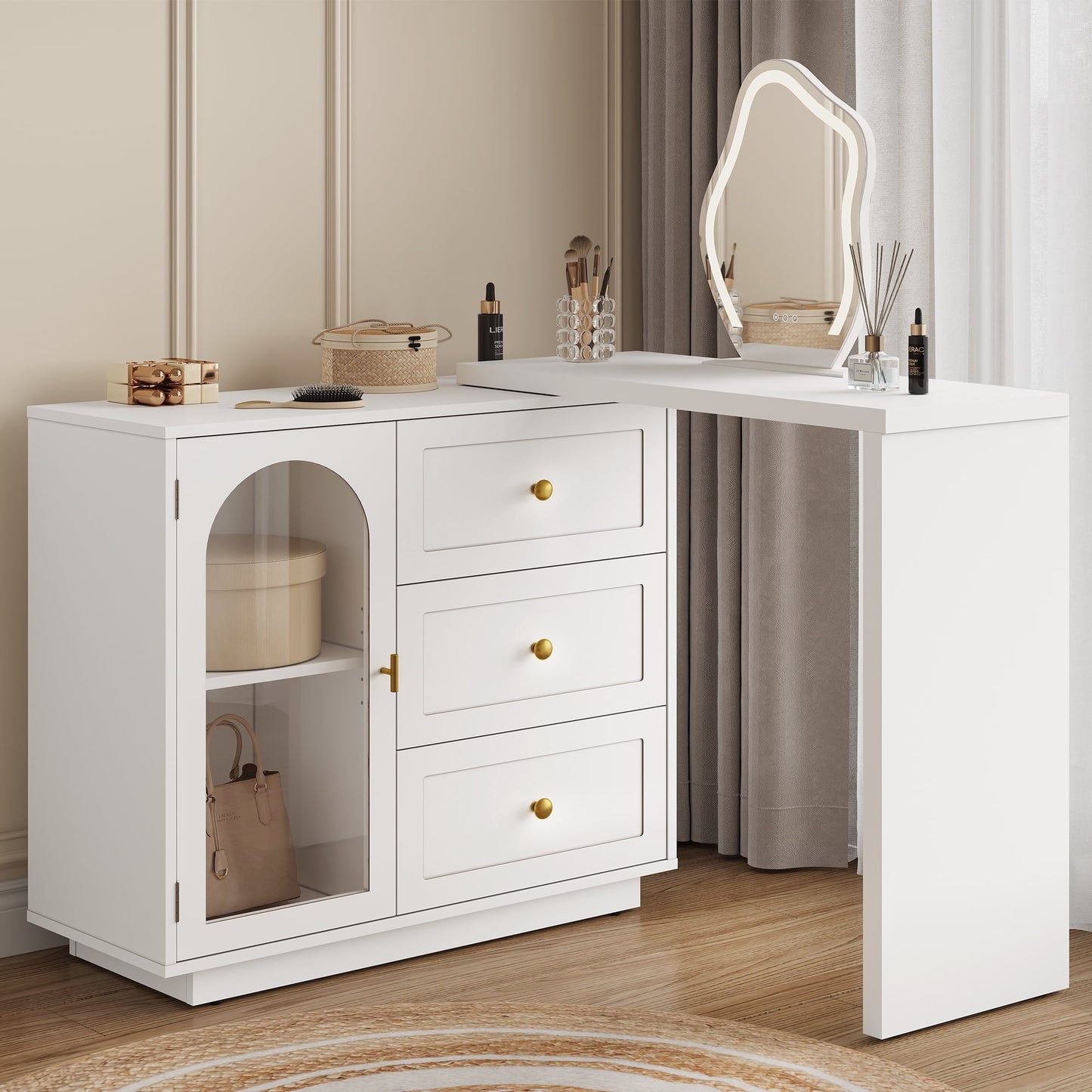 May in Color Extendable Makeup Vanity Desk with 3 Drawers & 1 Door