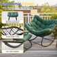 Heynemo Patio Rocking Chair with Ottoman for Outdoor & Indoor, Outdoor Wicker Papasan Chair with Thick Cushions for Garden, Porch, Green