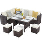 Royalcarft 7 Pcs Outdoor Conversation Set All Weather Wicker Sectional Sofa Set Dining Table Chair and Ottoman,Steel Frame,Ivory