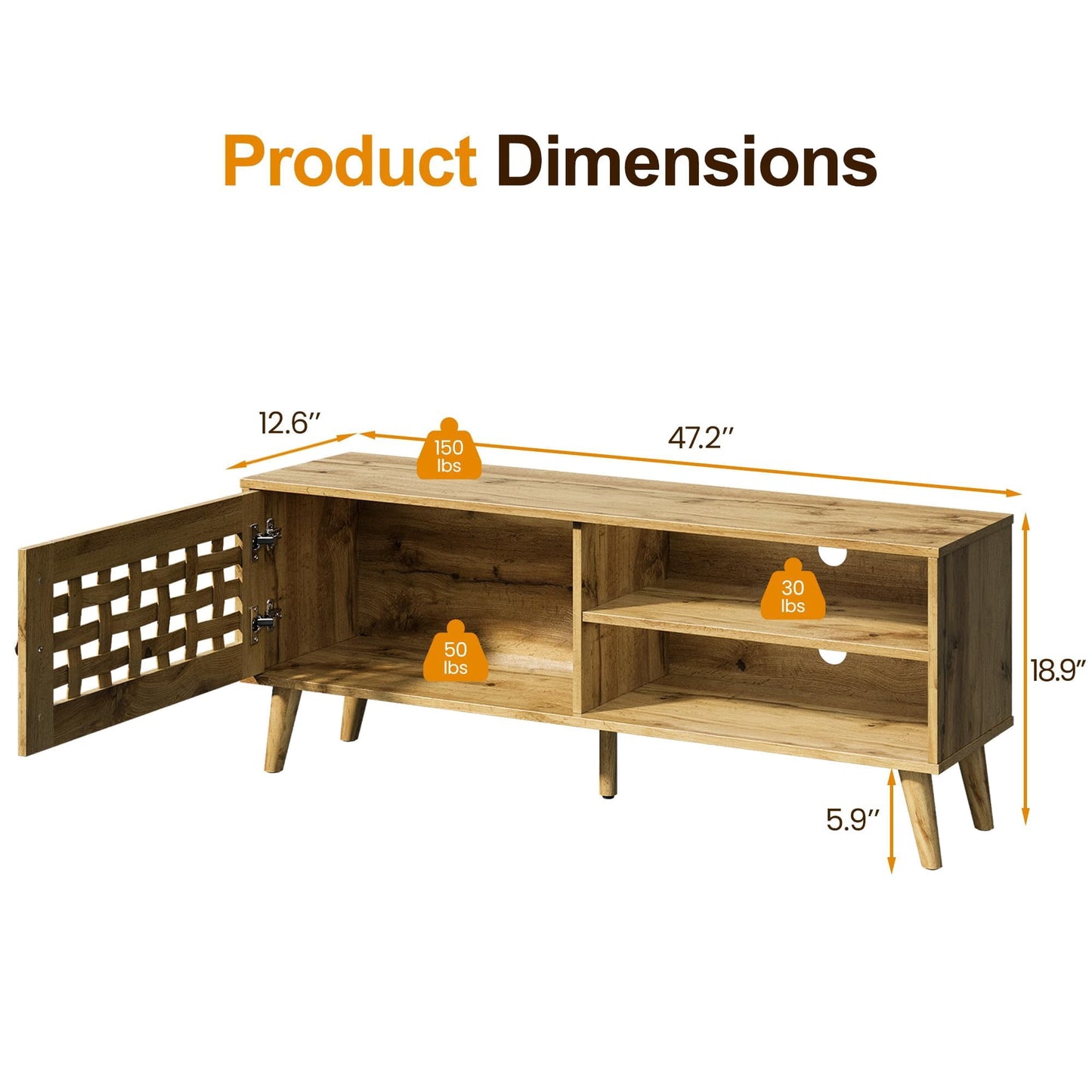 Heynemo TV Stand with Storage for 55 Inch TVs, Wood TV Entertainment Center, Mid Century Modern TV Entertainment Center with Storage, TV Consoles Cabinets for Living Room, Bedroom
