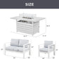 Superjoe Outdoor Furniture Set w/CSA Certified 54in Propane Gas Fire Pit Table, 4 Seats Aluminum Patio Conversation Sofa with 5in Olefin Cover Cushions, White