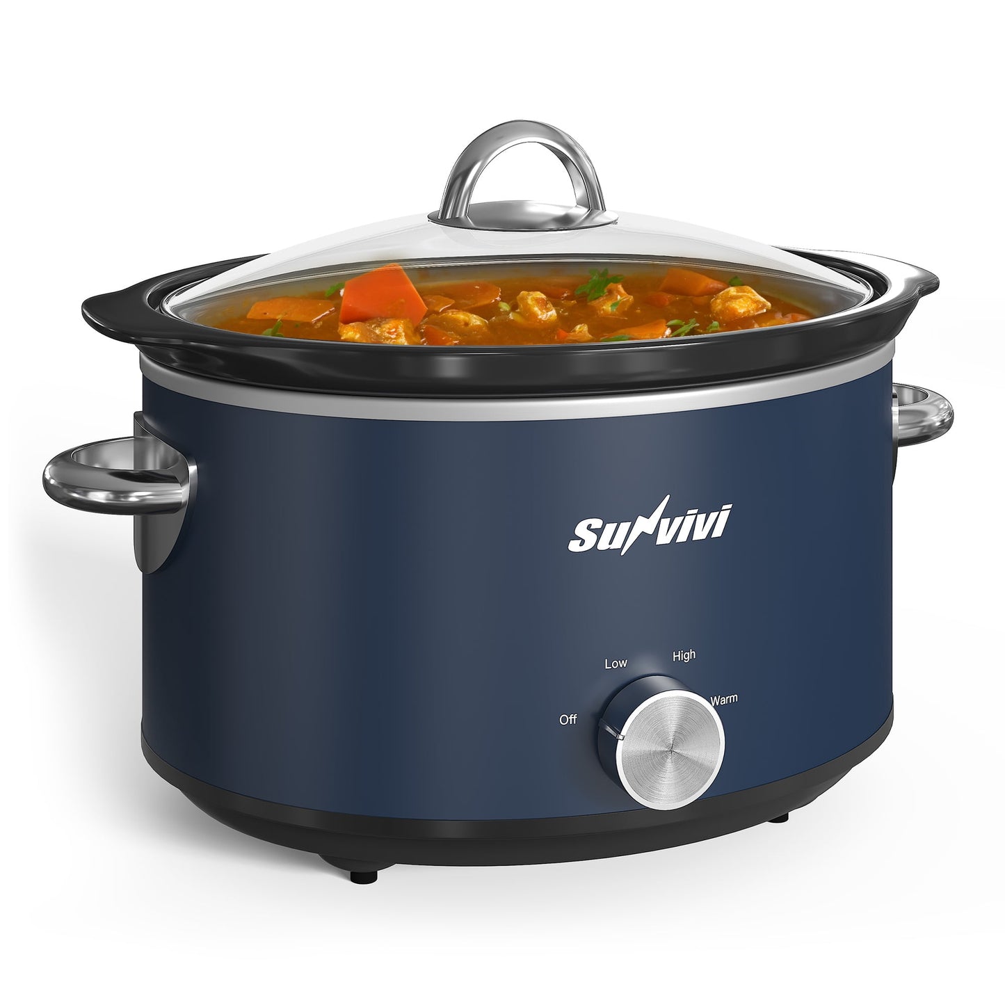 4QT Compact Slow Cooker & Food Warmer with 3 Temperature Settings, Removable Ceramic Pot, Dishwasher-Safe Glass Lid, Stainless Steel - Available in Black, Silver, and Blue-2