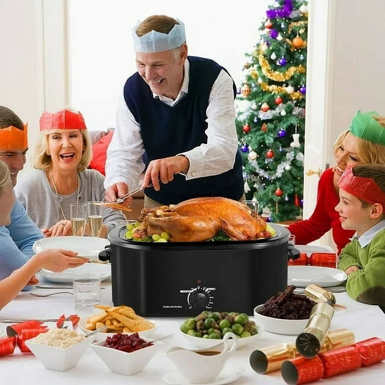 26 Quart Electric Roaster Oven Stainless Steel Turkey Roaster Oven, Self-Basting Lid Removable Insert Pot, Black