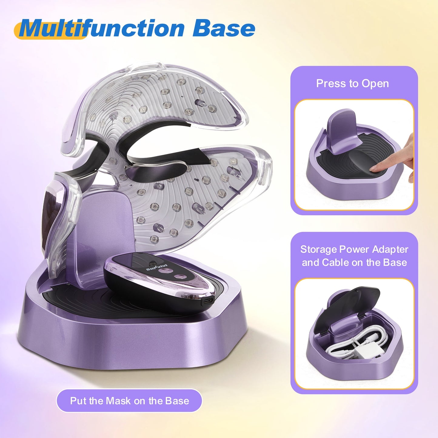 Sunvivi LED Light Therapy Face Mask with Red & Blue Light, 180 LEDs, Eye Warming, Home Skincare Device, Purple