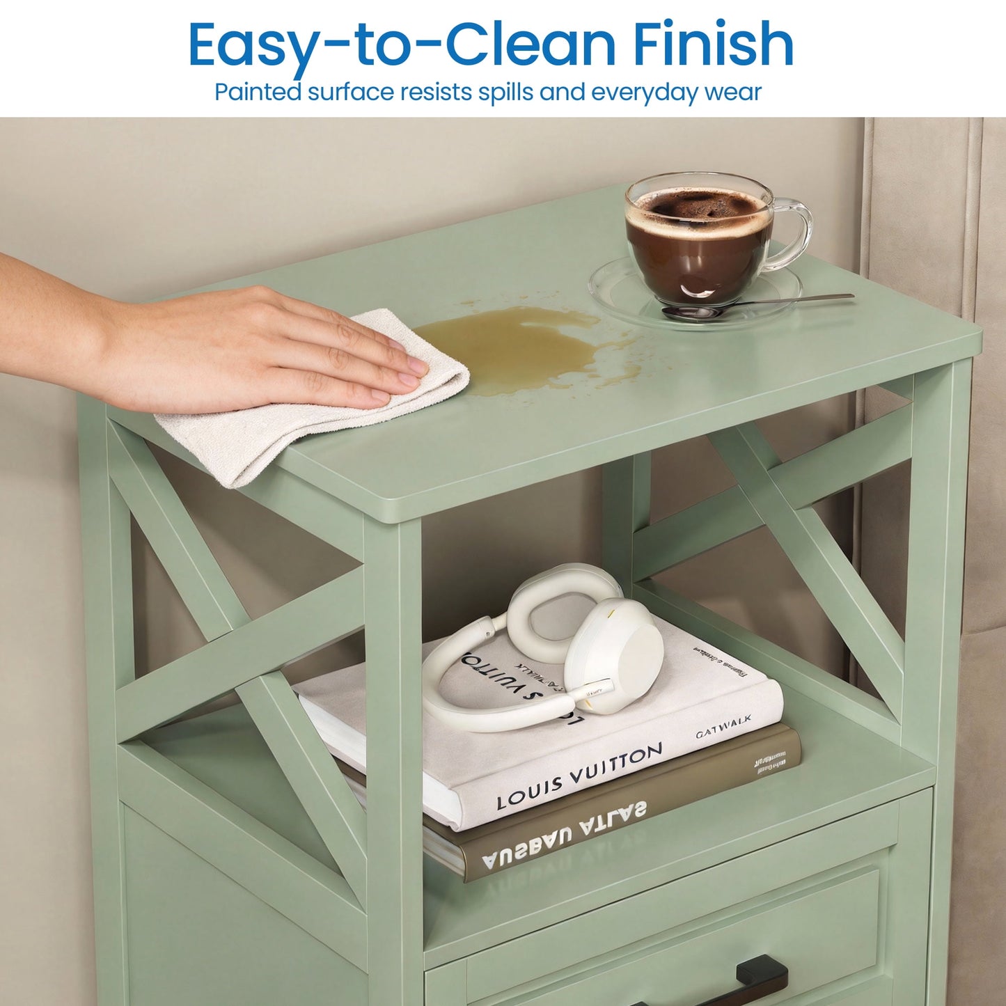 May in Color Tall Nightstand with 2 Drawers and Open Shelf Above, Ideal for Bedroom, Living Room, Home Office