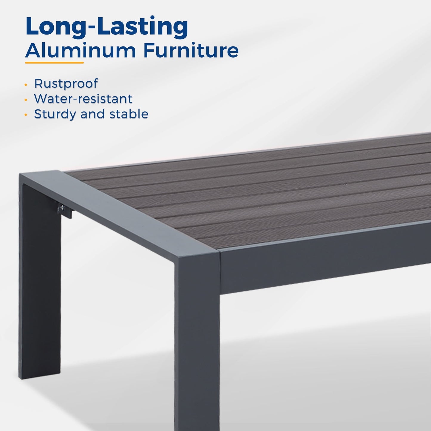 Superjoe Outside Patio Aluminum Coffee Table, Outdoor End Table with Aluminum Frame, Modern All-Weather Metal Rectangle Table Garden Furniture, Dark Grey