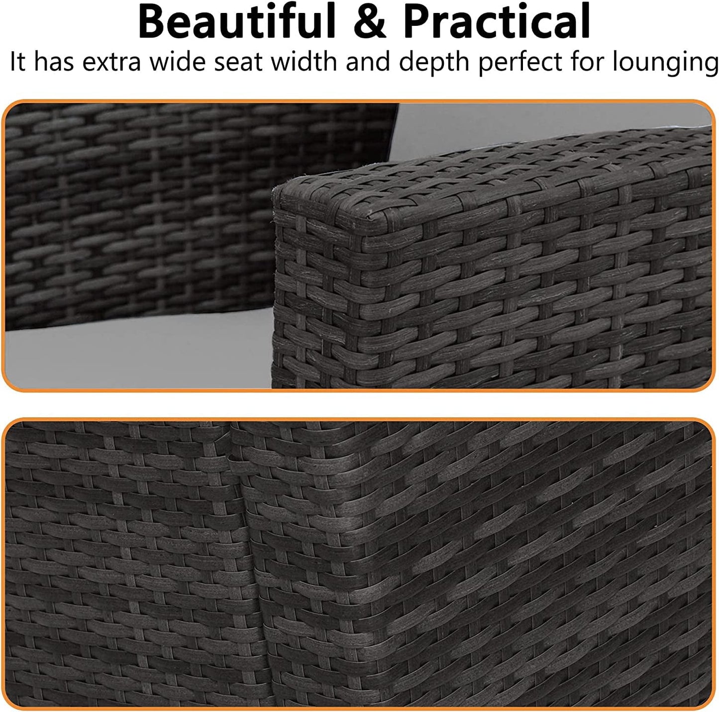 Superjoe 4 Piece Outdoor Patio Furniture Set Rattan Sectional Conversation Set, 4 Cushioned Seats, Gray, 4