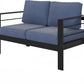 RoyalCraft Patio Furniture Aluminum Loveseat, All-Weather Outdoor 2 Seats Sofa Couch, Black Metal Chair with Blue Cushions