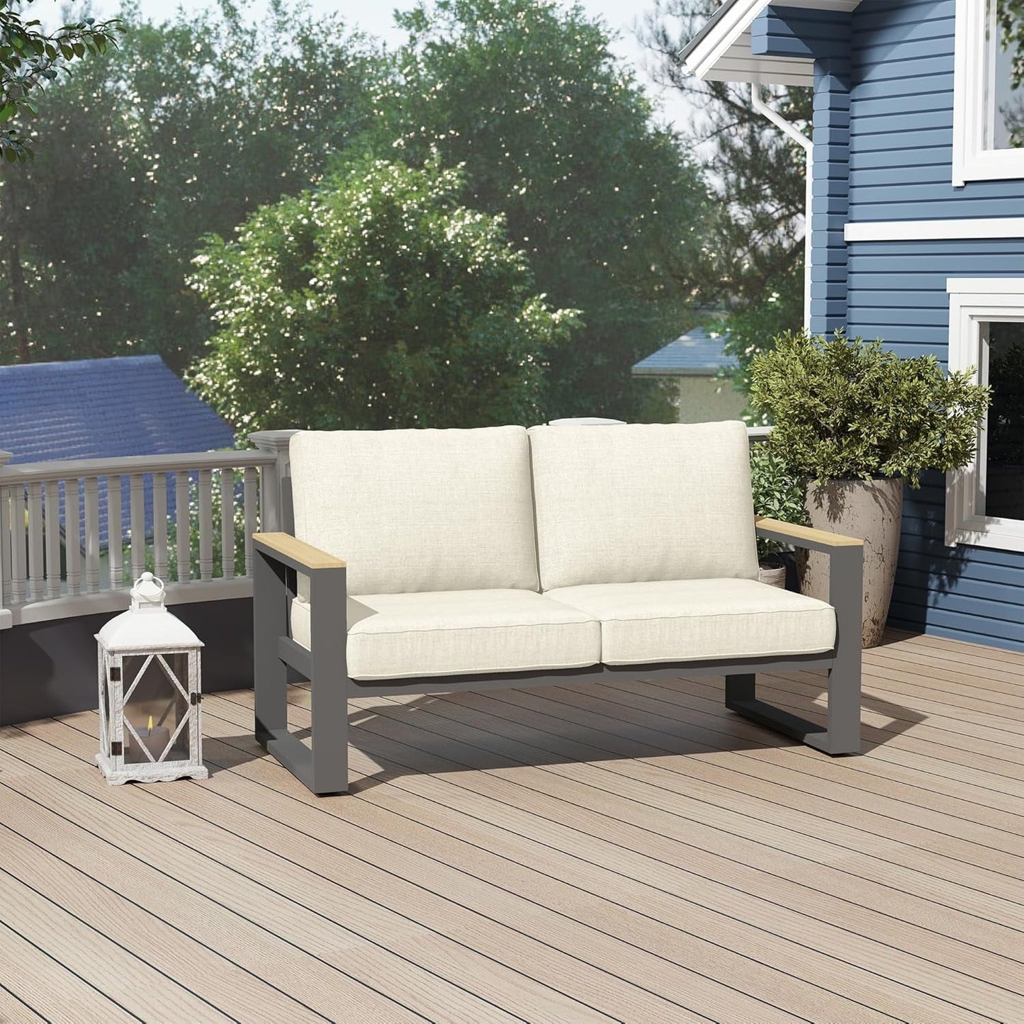 RoyalCraft Aluminum Outdoor Loveseat, All-Weather Metal Patio Furniture Sofa, Patio Sofa Chair for Porch Backyard Garden, Beige