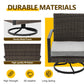 Royalcraft 3 Pieces Patio Bistro Set with Swivel Chair and Small Side Table, All Weather Rattan Chairs with Water-Resistant Cushions & Metal Frame, Outdoor Rocking Chairs, Grey