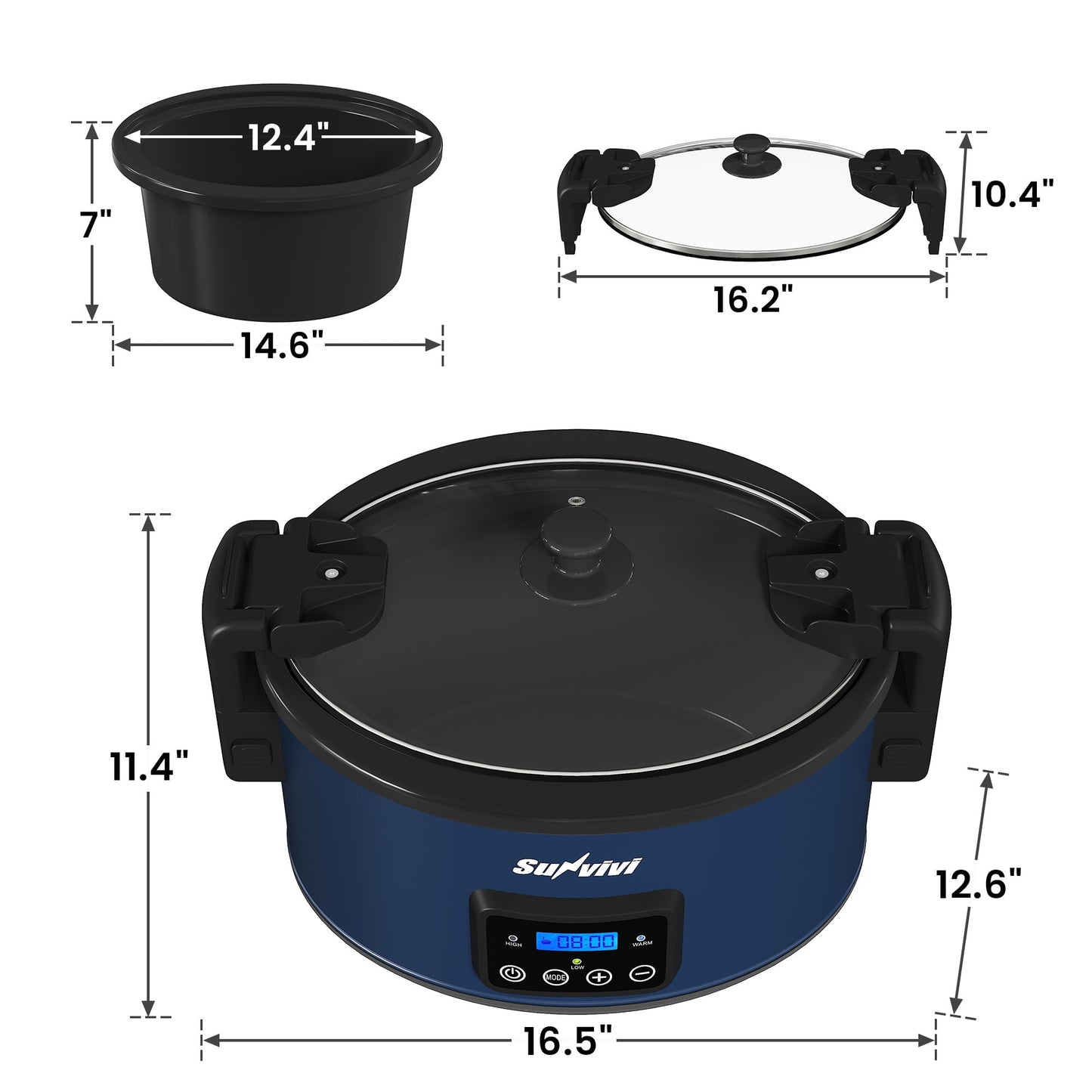 Sunvivi 8.5 Quart Programmable Slow Cooker with Locking Lid, Digital Timer, Dishwasher Safe, Blue