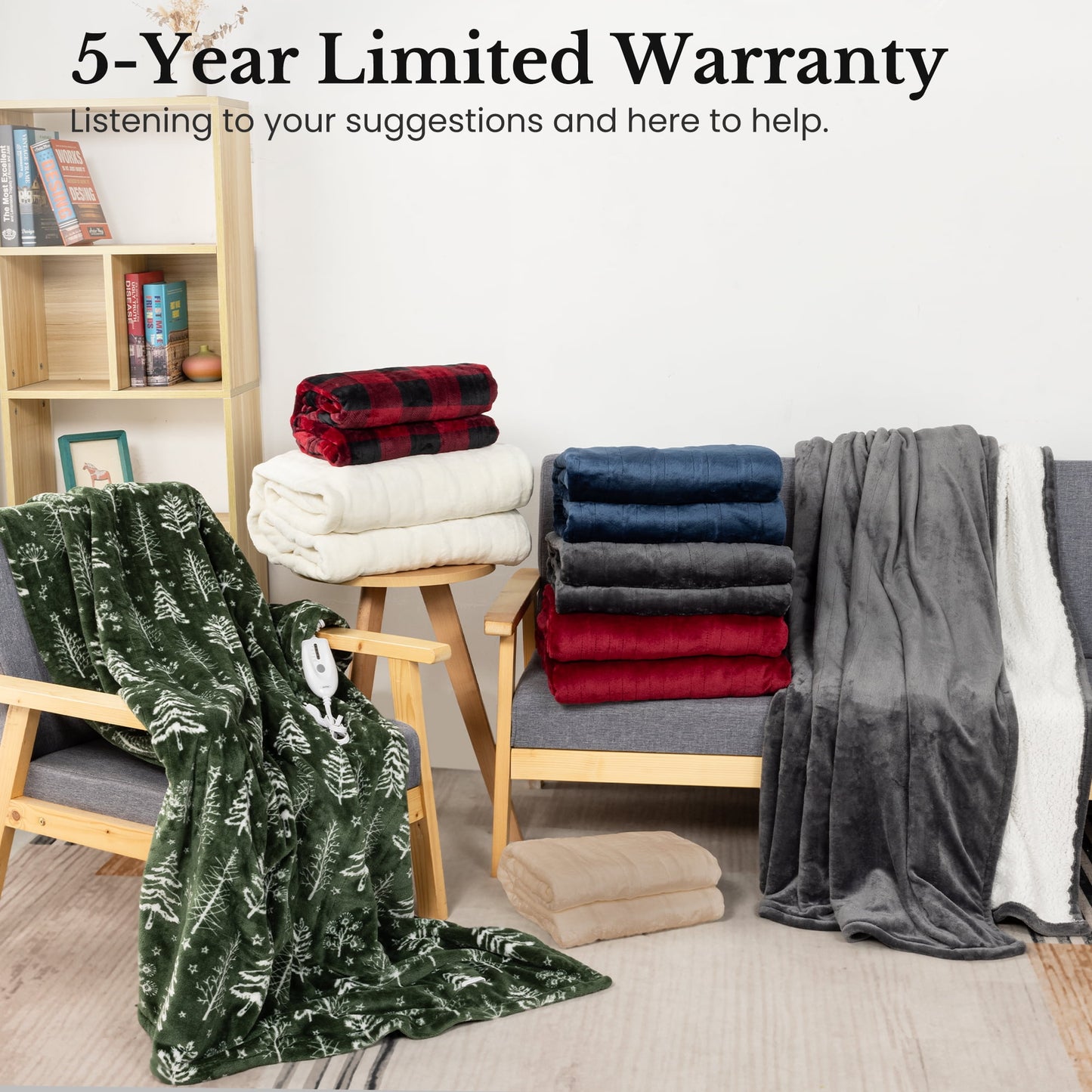 Royalcraft Heated Blanket Queen Size, Electric Throw Dual Control, 10 Heat Settings, 12 Hours Auto Off, Soft Flannel and Sherpa, Machine Washable, ETL Certified,Grey