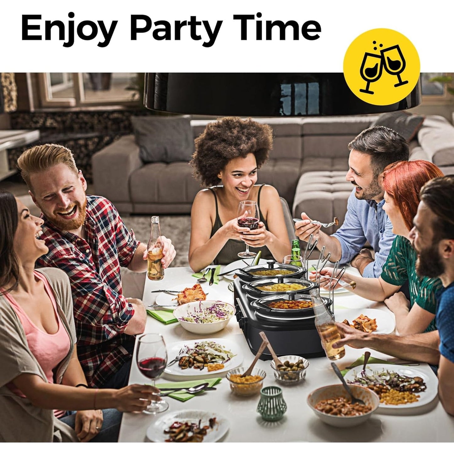 Superjoe Triple Slow Cooker Buffet Servers and Warmer,3 Pot Food Small Mini Manual Slow Cooker with Adjustable Temp Stainless Steel Lid Rests,Removable Ceramic Pot,4.5 QT Black