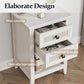 Royalcraft Farmhouse Nightstand, Boho Bedside Table with 2 Rattan Decor Drawers, Accent End Table with Open Storage Shelf, Wood Bedside Unit for Bedroom, Living Room, Home Office, Grayish White